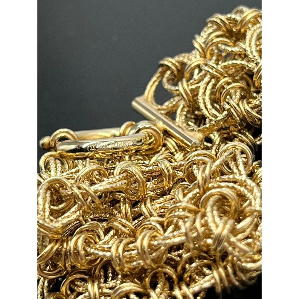 OT Turkey Vintage 925 Gold 14k Vermeil Wide Woven Mesh Bracelet Size 7.5 (15g)